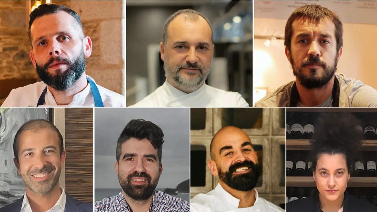 Los cocineros de los siete restaurantes lucenses recomendados por Michelín. EP
