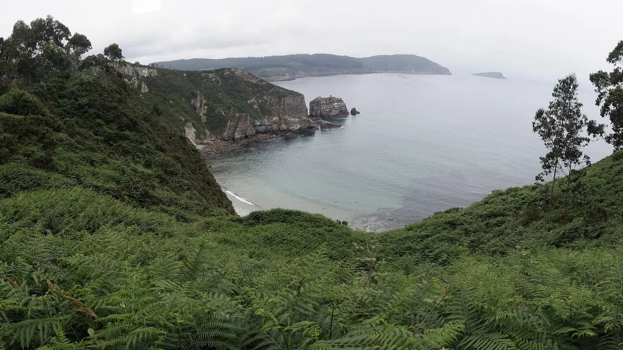 VISTA DE LA COSTA DE VICEDO DESDE O FUCIÑO DO PORCO HACIA LA PLAYA DE SAN ROMAN CON LA ILLA DA COELLEIRA AL FONDO