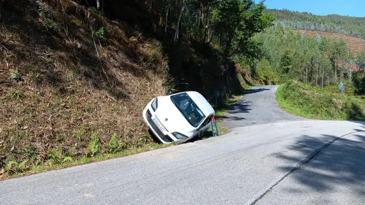 El automóvil accidentado en A Pontenova. EP