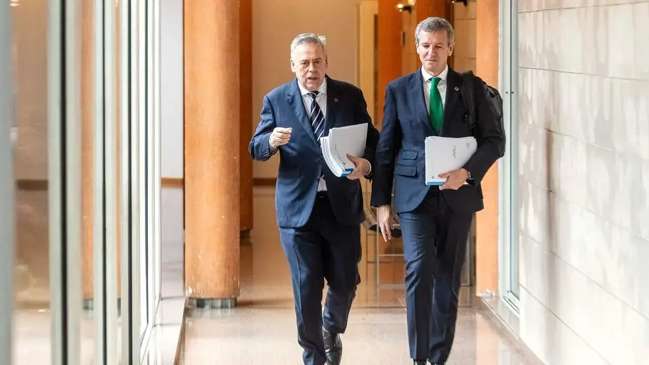 El conselleiro de Sanidade, Antonio Gómez Caamaño, y el presidente de la Xunta, Alfonso Rueda. LUIS POLO