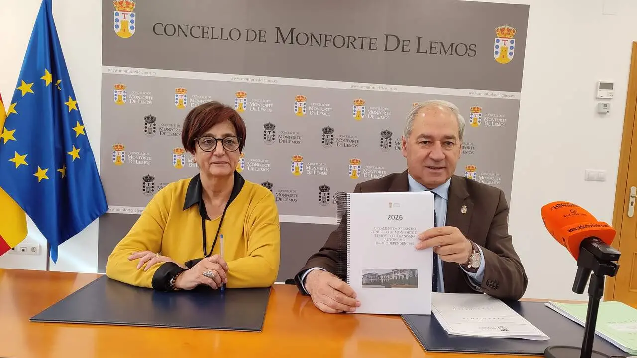 La concejala de Hacienda Gloria Parda con el alcalde en la presentación del borrador de presupuestos de 2026. L.A.R.